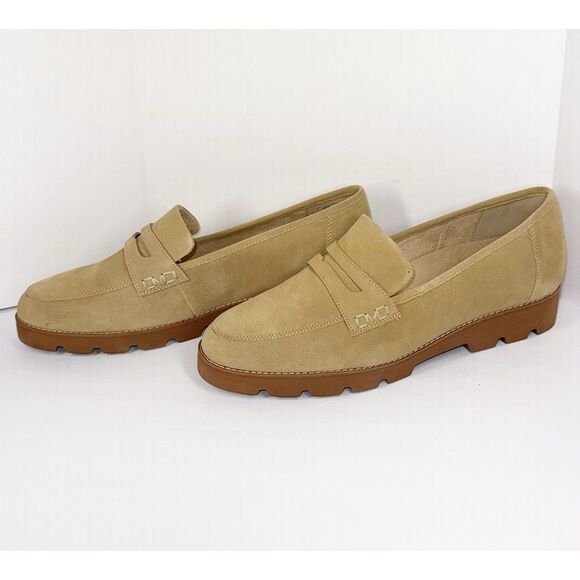 Vionic Cheryl Penny Loafer Tan Suede Lug Sole Comfort Chunky Classic 12W Wide - Picture 4 of 16